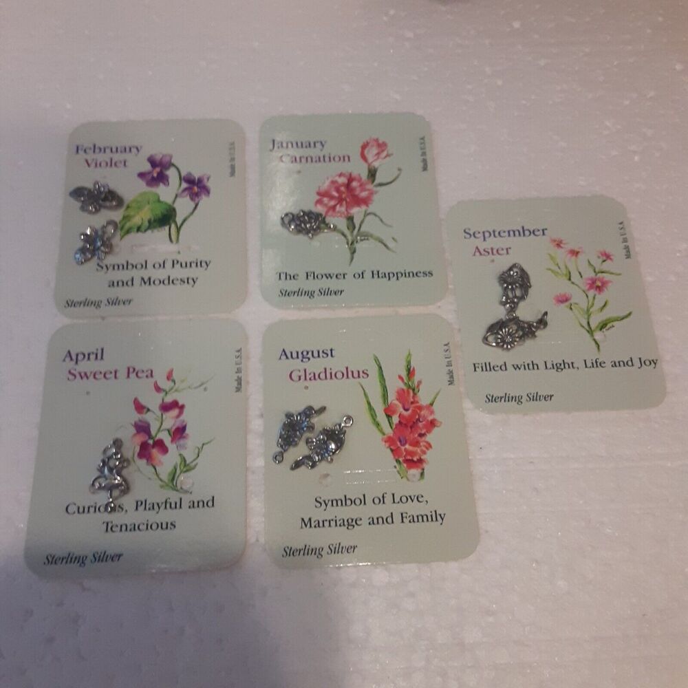 Sterling Silver Flower/Month Symbols Intricate Made in U.S.A. 8pc Jewelry makers